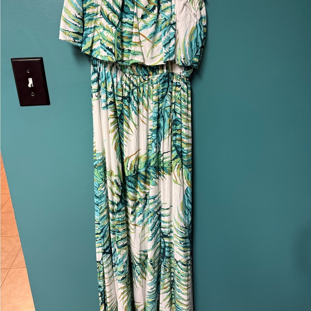 Tropical Leaf Print Maxi Dress